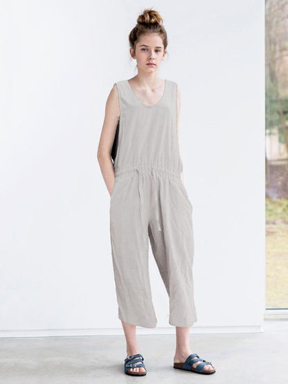 Simple Gray Sleeveless Round-neck Jumpsuits