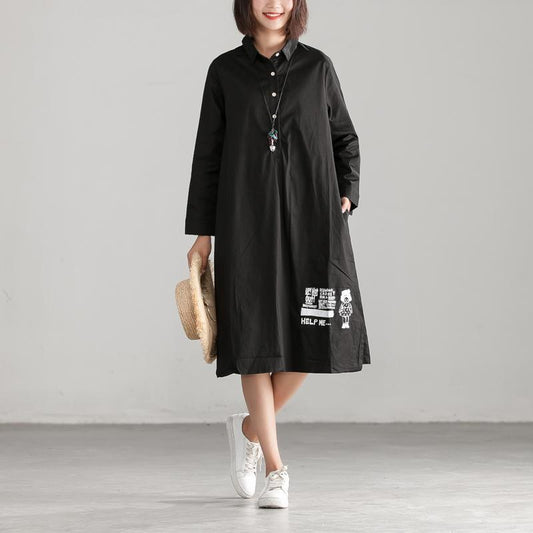 Casual Loose Long Sleeve Polo Collar Dress