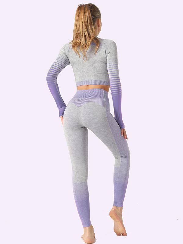 Sexy  Contrast Color Long Sleeves Yoga Suits
