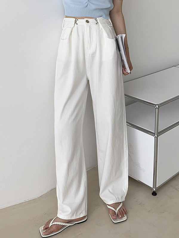 Urban Solid Color Empire Wide Leg Jean Pants