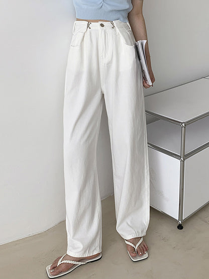 Urban Solid Color Empire Wide Leg Jean Pants