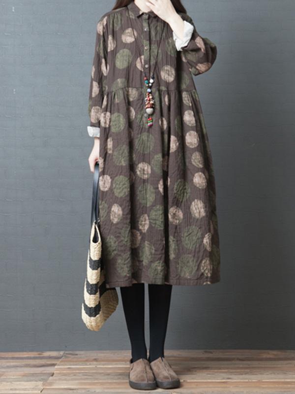 Fashion Big-Dot Printed Loose Plus Size Midi Dresses