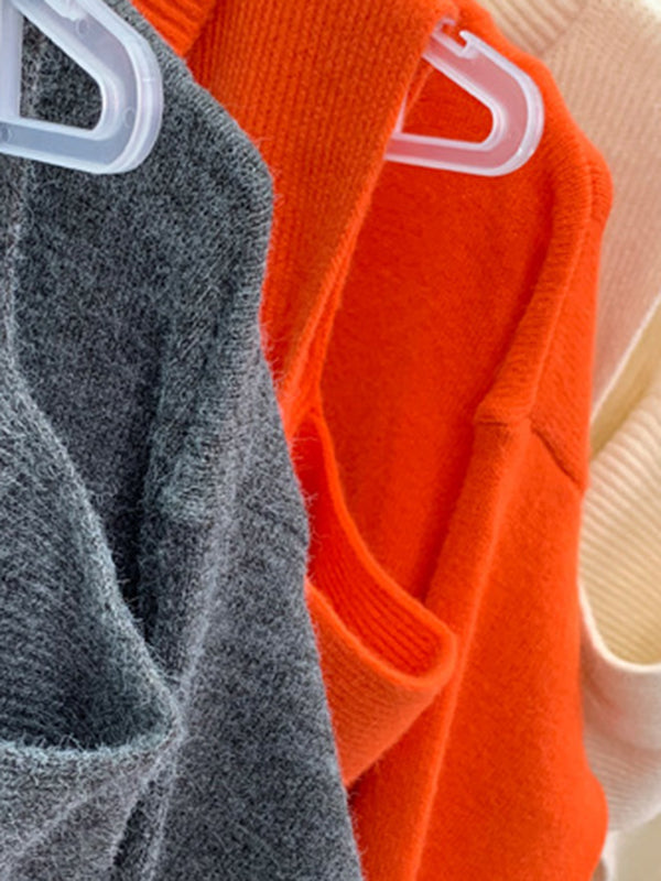 Solid Round-Neck Sweater Dresses And Irregularity Batwing Sleeves High-Neck Cape Set