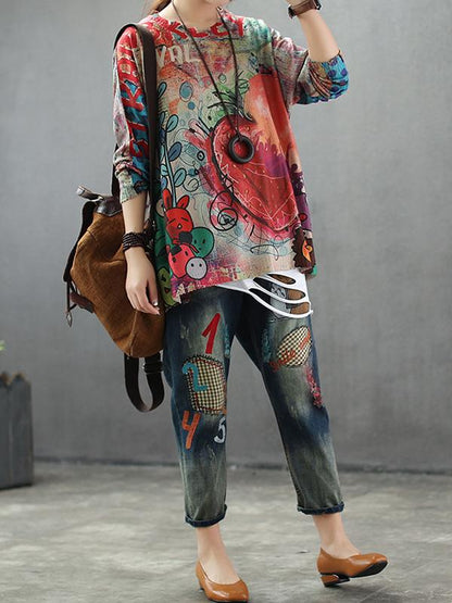 Vintage Loose Printed Light Sweater