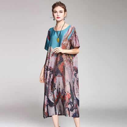 Elegant Lady Print Loose Summer Dress