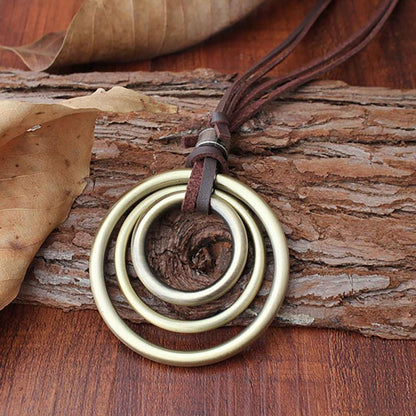 Buykud Three-Ring Pendant Sweater Chain Long Necklace