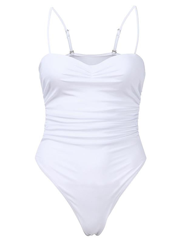 Gathered Spaghetti-Neck One-Piece Swimwear