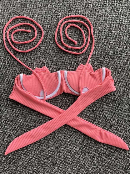 Solid Color Bandage Bikini Swimsuit