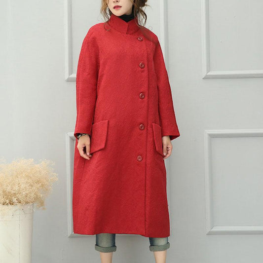 Autumn Winter Loose Single Breasted Red Long Coat