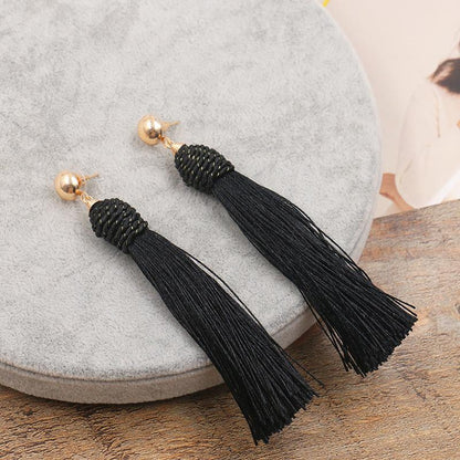 Fashion long tassel hand-woven earrings
