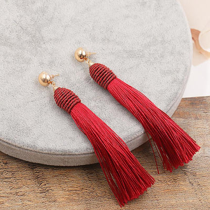 Fashion long tassel hand-woven earrings