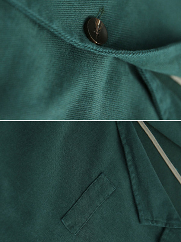 Simple Solid Color Buttoned Notched Collar Batwing Sleeve Outerwear