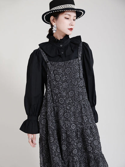 Original Floral Printed Pleated Square-Neck Sleeveless Slip Dress