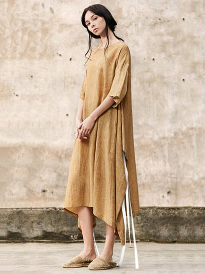 Ginger Yellow Raised Bands Bow-embellished Wide Sleeves Long Dress