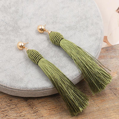 Fashion long tassel hand-woven earrings
