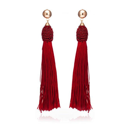 Fashion long tassel hand-woven earrings