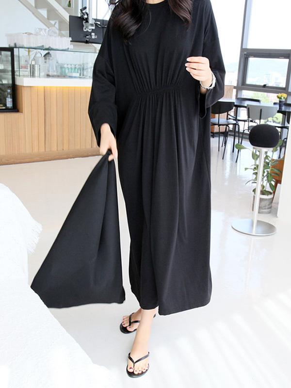 Leisure Plus Size Loose Solid Midi Dresses