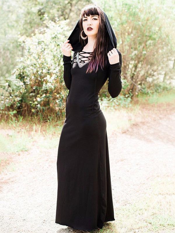 Hooded Long Sleeve Maxi Dress