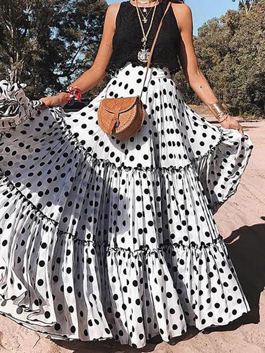 Polka-dot Split-joint Bohemia Skirt Bottoms