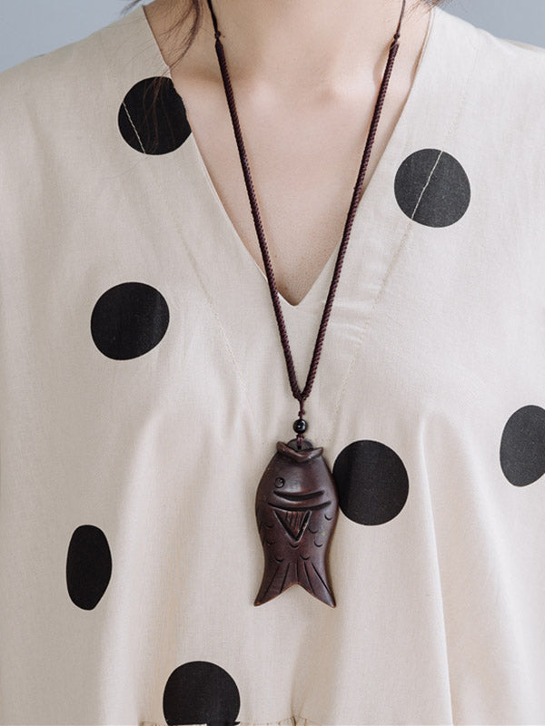 Simple Asymmetric Polka-Dot V-Neck Loose Short Sleeves Midi Dress