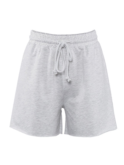 Simple Gray High Waisted Drawstring Sports Shorts