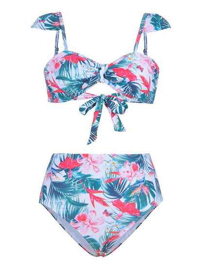 Tropical Print Tie Front Bikini Swimsuit