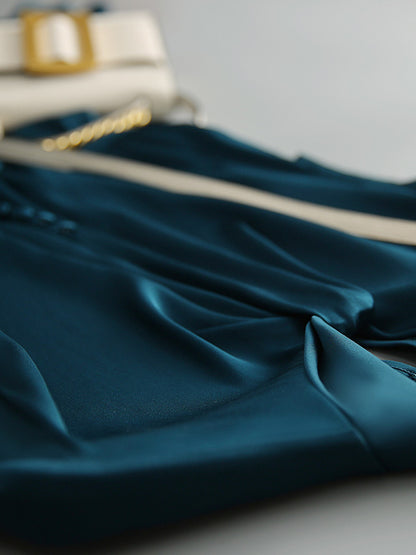 Elegance Blue Tied Cap Sleeve Long Dress