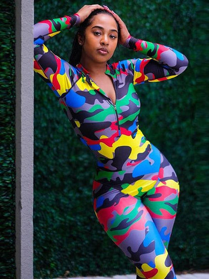 Empire Camouflage Zipper Jumpsuits