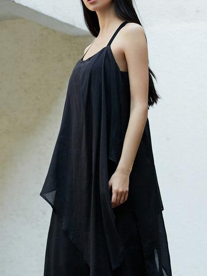 Simple Black Split-joint Split-side Long Dress