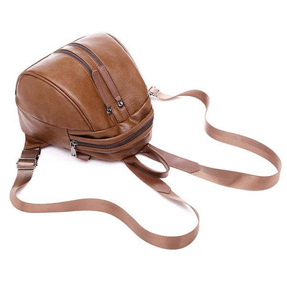 Women PU Leather Multi-pocket Backpack Solid Shoulder Bag