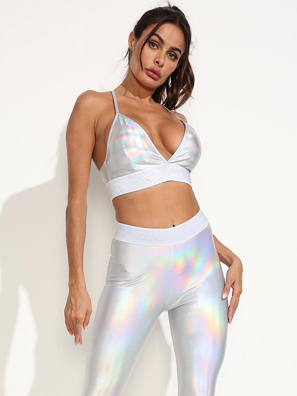 Wrap Solid Color V-Neck Laser Sports Bra