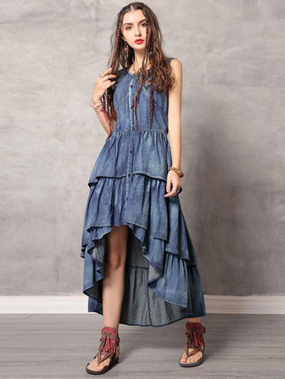 2019 Summer New Vintage Asymmetric Falbala Dress