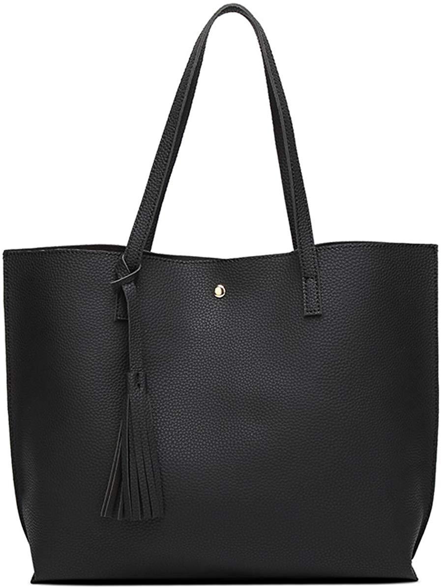 Women's Soft Faux Leather Tote Shoulder Bag from Dreubea, Big Capacity Tassel Handbag