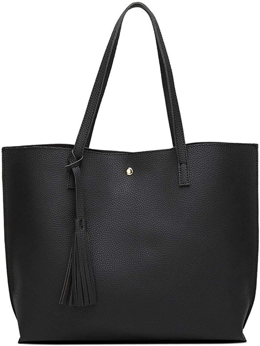 Women's Soft Faux Leather Tote Shoulder Bag from Dreubea, Big Capacity Tassel Handbag