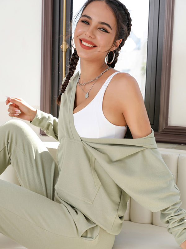 Loose Solid Color V-Neck Hoodies