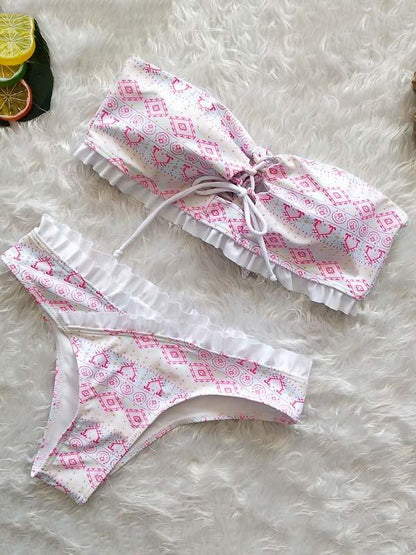 Bandage Strapless Printed Bikinis Swimwear