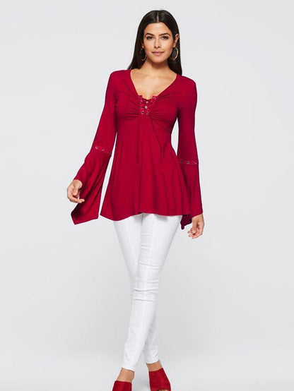 Vintage Flared Sleeves Bandage Blouses&Shirts Tops