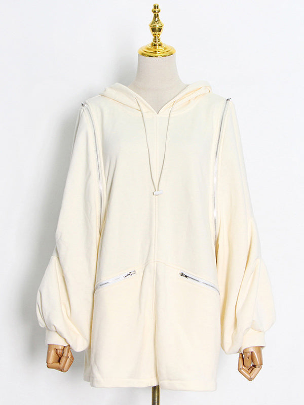 Fashion Solid Color Split-Joint Cold Shoulder Hoodies Top