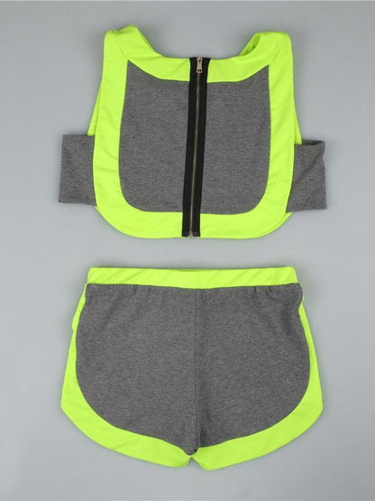 Color Block Top Shorts Suits
