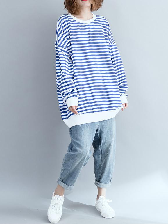 Loose Stripes Plus Size Printed Hoodies Top