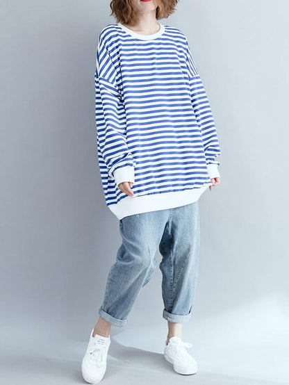 Loose Stripes Plus Size Printed Hoodies Top