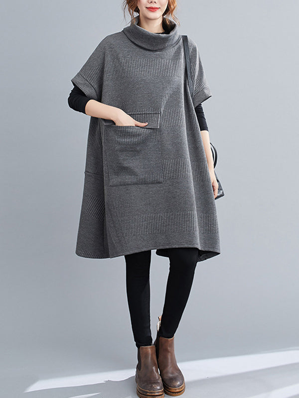Urban Solid Color Half Sleeves High-Neck Knitting Midi Dress