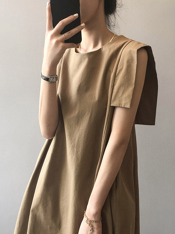 Casual Split-Joint Solid Color Round-Neck Sleeveless Mini Dress