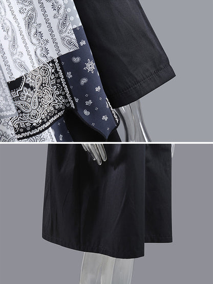 Original Printed Split-Joint Buttoned Lapel Collar Long Sleeves False Two Midi Dress