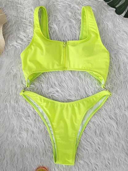 Sexy Hollow Zipper Backless One-Piece Swimwear