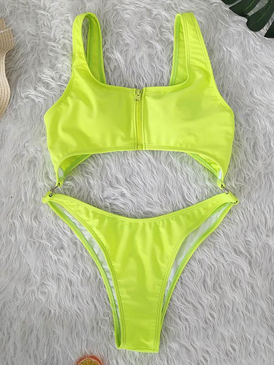 Sexy Hollow Zipper Backless One-Piece Swimwear