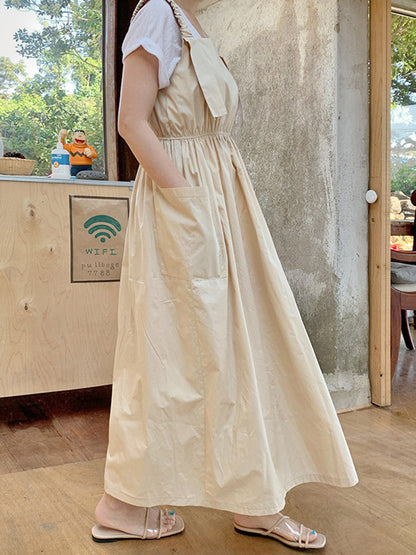 Fashion Elastic High Waisted Spaghetti-Neck Midi Dress
