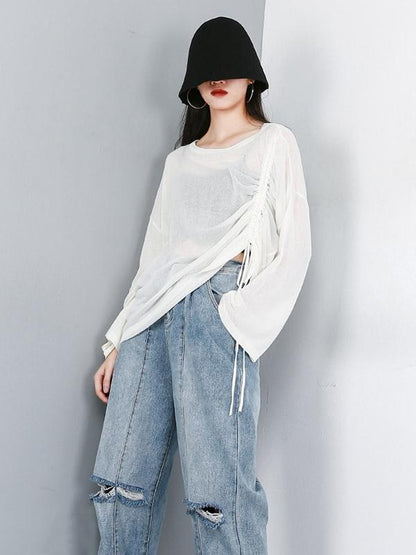 Ruffled See-through Sun-protection T-shirt