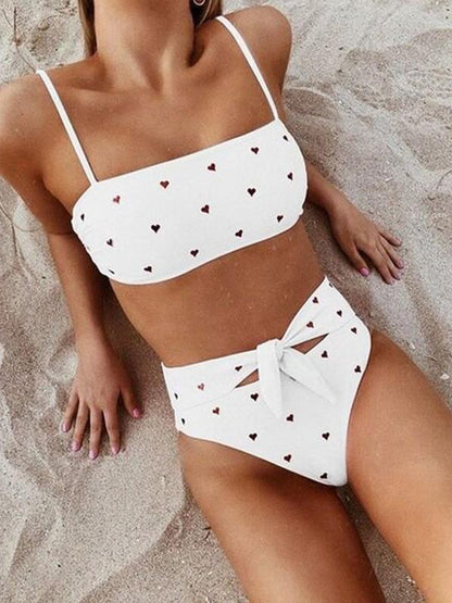 High Waisted Tie Bandeau Bikini Swimsuit