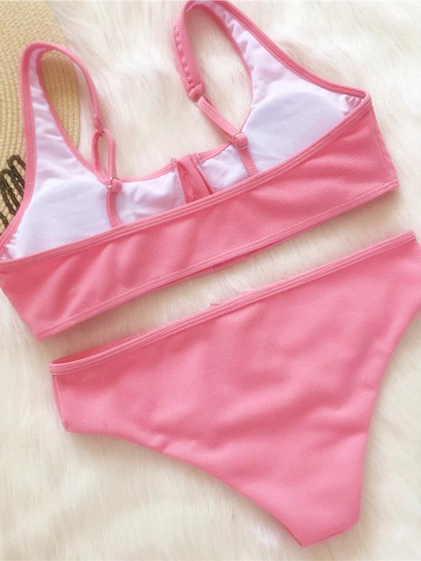 Button Solid Beach Bikinis Swimwear